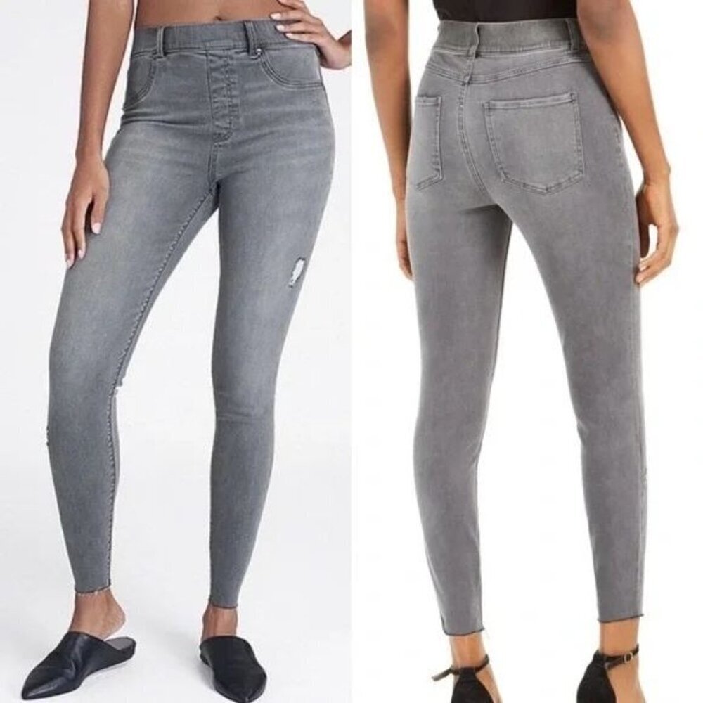 SPANX Charchoal High rise Distressed Frayed Hem Skinny Women's Jeans Size M